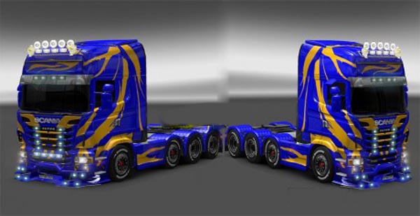 Blue Scania with yellow lines2
